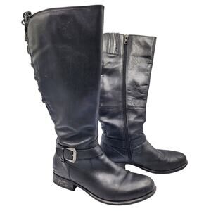 Earth Raleigh Black Leather Knee-High Boots Lace-Up Zipper Buckle Women's 8.5
